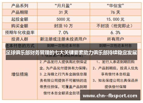 足球俱乐部财务管理的七大关键要素助力俱乐部持续稳定发展