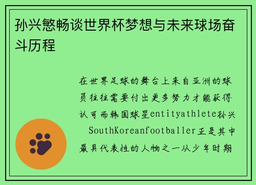孙兴慜畅谈世界杯梦想与未来球场奋斗历程