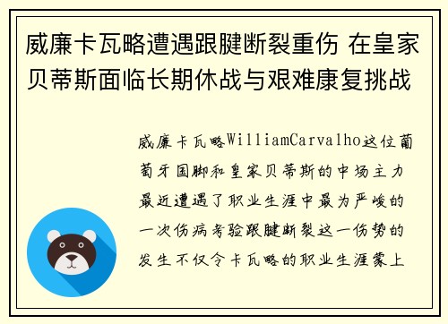 威廉卡瓦略遭遇跟腱断裂重伤 在皇家贝蒂斯面临长期休战与艰难康复挑战